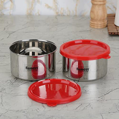 Sumeet Stainless Steel Airtight & Leak Proof Food Storage Container, 650ML, 12CM, Pack of 2PC, Silver