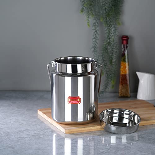 Sumeet Stainless Steel Akhand - Jointless Milk Can/Oil Can/Milk Barni/Oil Pot with Lid, 4000ML Capacity, 16Cm Dia, Silver