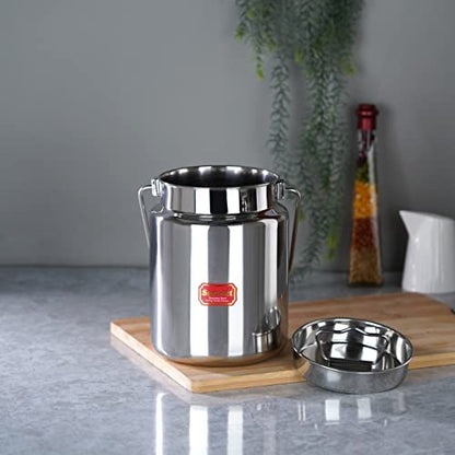 Sumeet Stainless Steel Akhand - Jointless Milk Can/Oil Can/Milk Barni/Oil Pot with Lid, 3000ML Capacity, 15Cm Dia, Silver