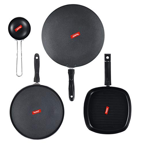 Sumeet NonStick Beltza Cookware Set (Dosa Tawa - 26.5Cm Dia + Grill Pan-22cm Dia + Tapper pan - 0.6Ltr - 20Cm Dia + Waghariya/Tadka pan - 190Ml - 10Cm Dia)