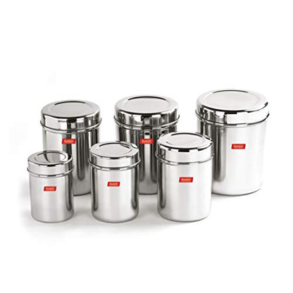 Sumeet Stainless Steel Vertical Canisters/Ubha Dabba/Storage Containers Set of 6Pcs (350ML, 500ML, 700ML, 900ML, 1.25Ltr, 1.6Ltr)