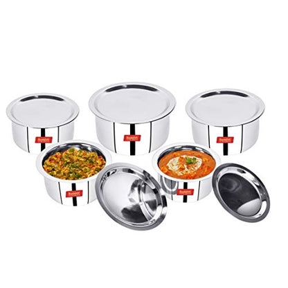 Sumeet Stainless Steel Cookware Set With Lid, 1 L to 3 L, 10 Piece (White)