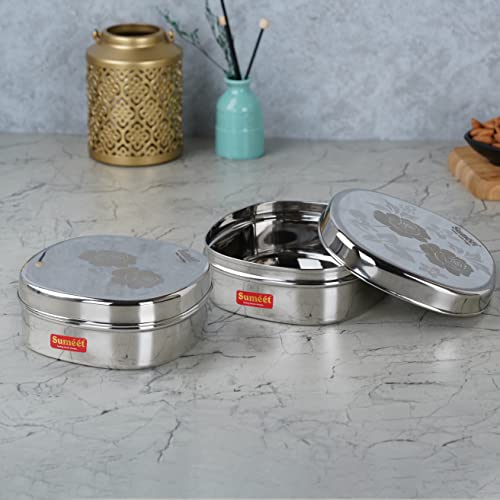 Sumeet Stainless Steel Designer Square Storage containers Box/Dabba for Kitchen, Set of 2Pcs, 950ml, 15cm Dia, Silver