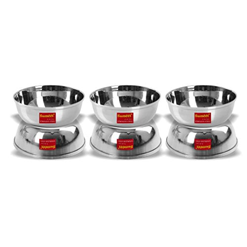 Sumeet Stainless Steel Heavy Gauge Bowl/Wati Set with Mirror Finish 12cm Dia (350 Ml) - Set of 6pc