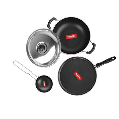 Sumeet 2.6mm Thick Non-Stick Harkin Combo Set (Dosa Tawa – 26.5cm Dia + Kadhai with Lid – 1.5Ltr Capacity- 20cm Dia + Tadka Pan – 10cm Dia)