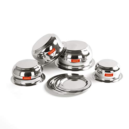 Sumeet Stainless Steel Belly Shape 4 Pc Tope / Cookware/ Pot Set with Lid 380ML, 500ML, 780ML, 1.1Ltr, (Silver)