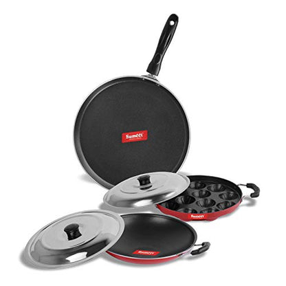 Sumeet 2.6mm Thick Non-Stick Corsen Combo Set (Dosa Tawa – 26.5cm Dia +Grill Appam Patra with Lid – 23cm Dia + Appachatty – 22.2cm Dia)