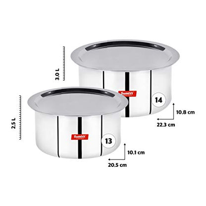 Sumeet 3mm Induction Bottom Aluminium Tope with Stainless Steel Lid - Set of 2 Pcs, (2.5Ltr, 3Ltr)