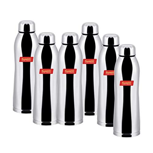 Sumeet Stainless Steel Airtight and Leak Proof Delux Fridge Water Bottle 1 Litre, Set of 6pc