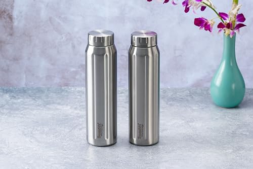 Sumeet Spark-Aqua Stainless Steel Leak Proof Water Bottle Office/School/College/Gym/Picnic/Home/Fridge - 900ml |Pack of 2| Silver