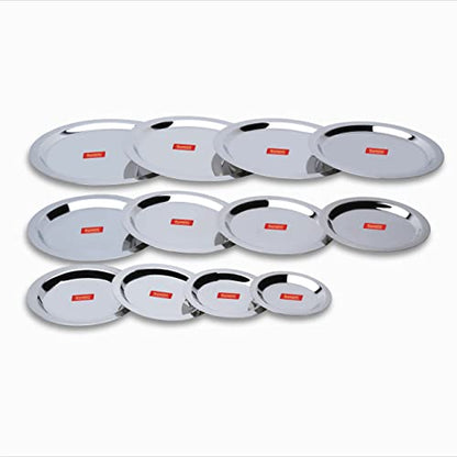 Sumeet Stainless Steel Heavy Gauge Ciba/Lids/Tope/Cheeba Cover Set of 12 Pcs (12.3cm, 13.8cm, 15.5cm, 16.7cm, 18.5cm, 20cm, 21cm, 22.5cm, 24.2cm, 26.2cm, 27.5cm, 28.7cm )