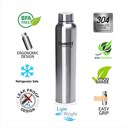 Sumeet Stainless Steel Leak-Proof Water Bottle / Fridge Bottle - 1000ml - Pack of 2