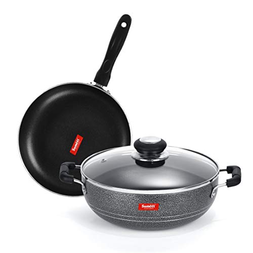 Sumeet NonStick Prata Cookware Set (Kadhai with Glass Lid -2Ltr - 22Cm Dia + Frypan - 1.5Ltr - 22Cm Dia)