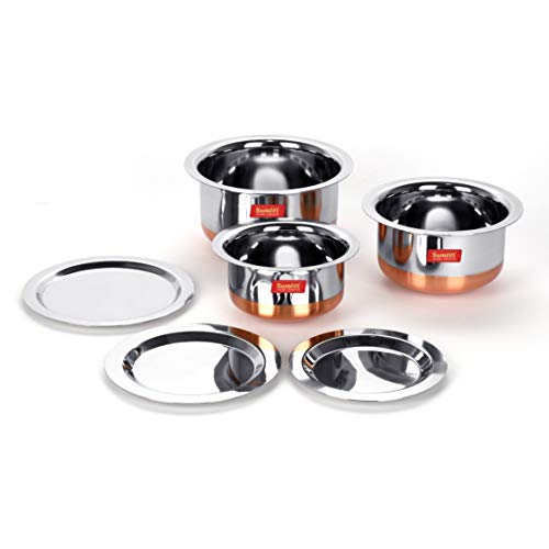 Sumeet Stainless Steel Copper Bottom 3Pc Tope Set with Lid (400Ml, 530Ml, 800Ml)