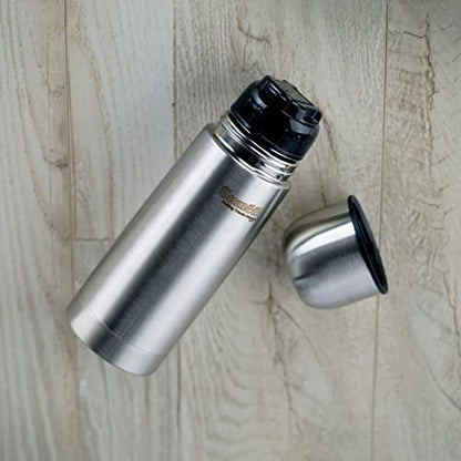 Sumeet Stainless Steel Double Walled Flask / Water Bottle, with Flip Lid, 24 Hours Hot and Cold, 400 ml, Silver