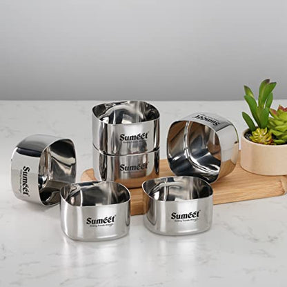 Sumeet Heavy Gauge Stainless Steel Square Bowl/Wati/Katori with Mirror Finish – 8cm Dia, Set of 6pc, 250ML Each, Silver