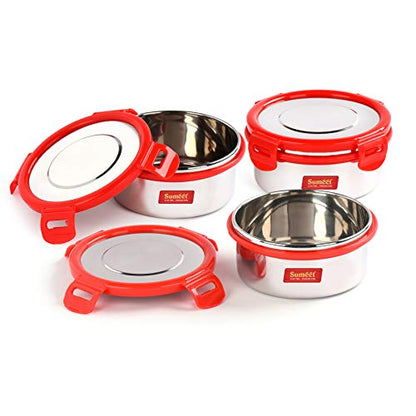 Sumeet Airtight & Leak Proof Steelexo S.S. Container/Lunch Box with Stainless Steel Lid Set of 3Pcs (300Ml Each)