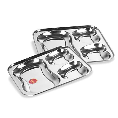 Sumeet Stainless Steel 3 in 1 Pav Bhaji Plate/Compartment Plate 24.5cm Dia - Set of 2 Pcs