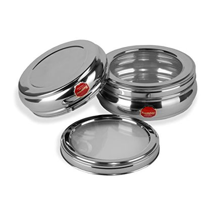 Belly Shape Stainless Steel See Through flat storage container / Puri Dabba