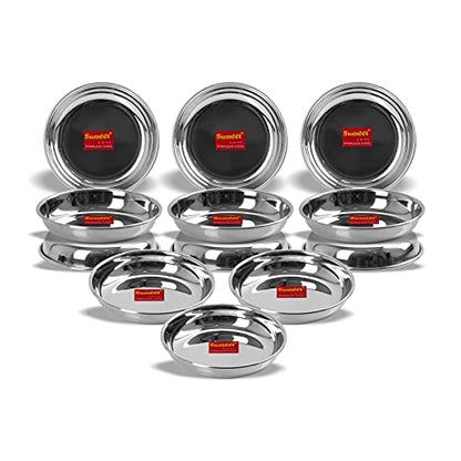 Sumeet Stainless Steel Heavy Gauge Small Halwa Plates with Mirror Finish 14.5cm Dia - Set of 12pc