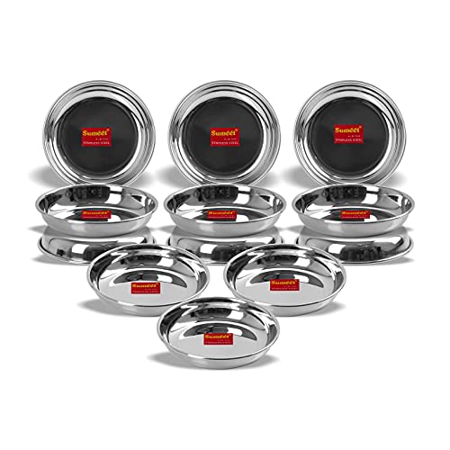 Sumeet Stainless Steel Heavy Gauge Small Halwa Plates with Mirror Finish 13.5cm Dia - Set of 12pc