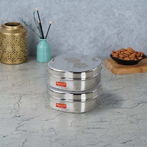 Sumeet Stainless Steel Designer Square Storage containers Box/Dabba for Kitchen, Set of 2Pcs, 950ml, 15cm Dia, Silver