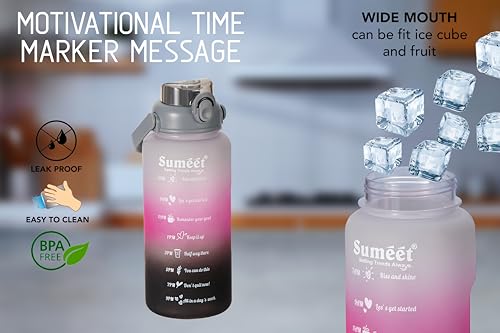 Sumeet Leak Proof Motivational/Inspire-Hydrate Water Bottle combo with Straw & Time Marker for Office/School/College/Gym/Picnic/Out Door Sports - 300ml, 700ml & 1850ml Set of 3, Grey