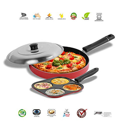 Sumeet 2.6mm Thick Non-Stick Merlot Cookware Set (Mini Multi Snack Maker – 19.5cm Dia + Pizza Pan – 23cm Dia)