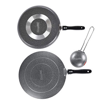 Sumeet NonStick Hiriwa Cookware Set (Dosa Tawa - 26.5Cm Dia + Conceve/Roti Tawa - 28Cm Dia + Waghariya/Tadka pan - 190Ml - 10Cm Dia)