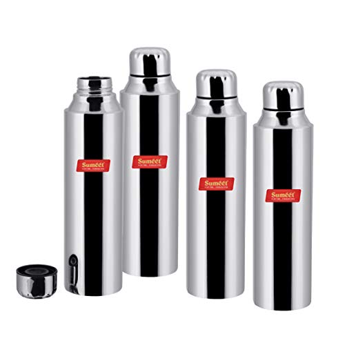 Sumeet Stainless Steel Airtight and Leak Proof Fridge Water Bottle 1 Litre, Set of 4pc