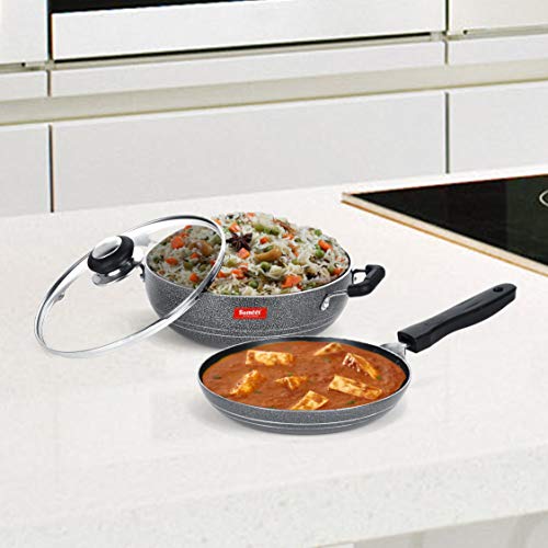 Sumeet NonStick Kumush Cookware Set (Kadhai with Glass Lid -2Ltr - 22Cm Dia + Tapper pan - 0.6Ltr - 20Cm Dia)