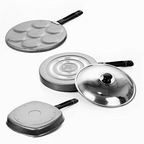 Sumeet Nonstick Aluminum Multi Snack Maker Combo Set (22cm, Silver) - 7 Pcs