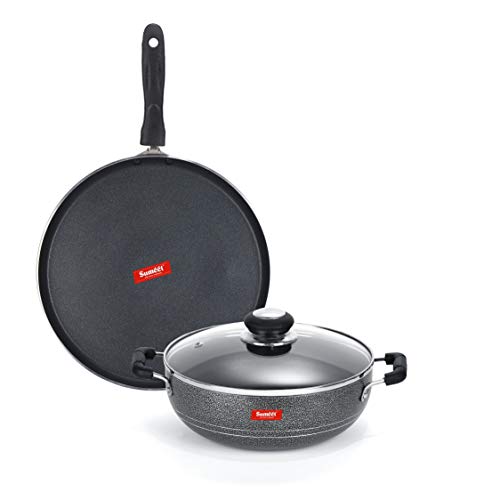 Sumeet NonStick Zilarra Cookware Set (Dosa Tawa - 26.5Cm Dia + Kadhai with Glass Lid -2Ltr - 22Cm Dia)