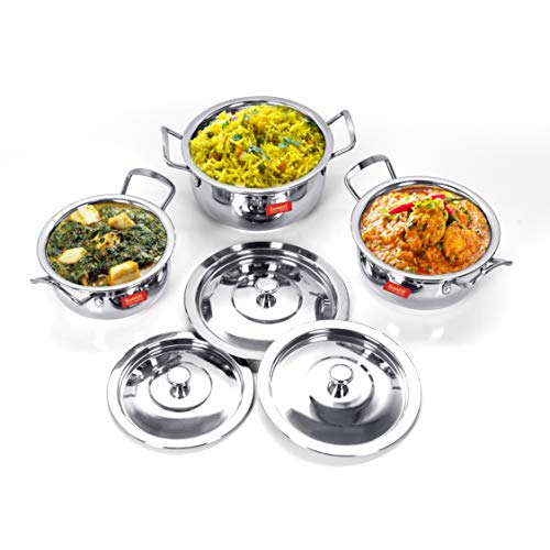 Sumeet Stainless Steel Handi Set With Lid (1.1, 1.3, 1.8 Liters) Silver