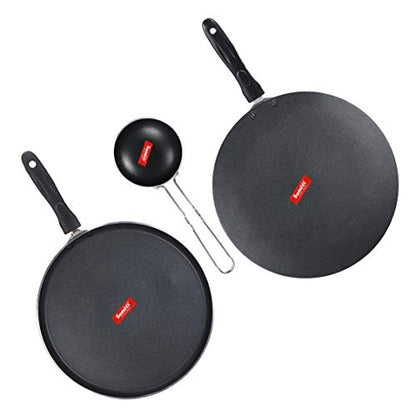 Sumeet NonStick Hiriwa Cookware Set (Dosa Tawa - 26.5Cm Dia + Conceve/Roti Tawa - 28Cm Dia + Waghariya/Tadka pan - 190Ml - 10Cm Dia)