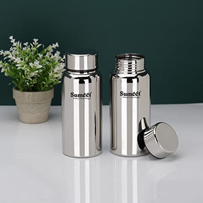 Sumeet Stainless Steel Jointless Akhand Leak-Proof Water Bottle / Fridge Bottle - 600ML Pack of 2, Silver