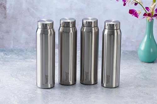 Sumeet Spark-Aqua Stainless Steel Leak Proof Water Bottle Office/School/College/Gym/Picnic/Home/Fridge - 900ml |Pack of 4| Silver