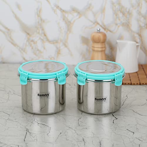 Sumeet Airtight & Leak Proof Steelexo Stainless Steel Storage Container with Lid Pack of 2Pc (1100ML) - Silver