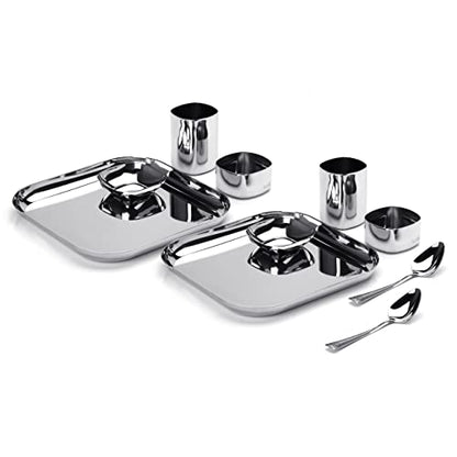 Sumeet Square Stainless Steel Heavy Gauge Mirror Finish Dinner Set of 10 Pc (2 Plate, 2 Halwa Plate, 2 Bowl , 2 Glass, 2 Spoon)