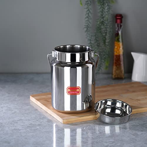 Sumeet Stainless Steel Akhand - Jointless Milk Can/Oil Can/Milk Barni/Oil Pot with Lid, 1250ML Capacity, 11Cm Dia, Silver