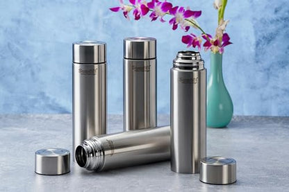 Sumeet H2O-Aqua Stainless Steel Leak Proof Water Bottle Office/School/College/Gym/Picnic/Home/Fridge - 1 Litre |Pack of 4| Silver