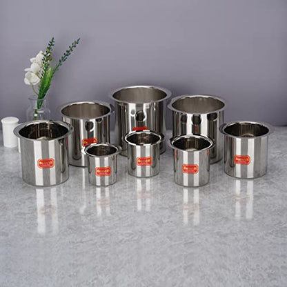 Sumeet Stainless Steel Ganj / Milk Boiler / Milk Pot /Long Tapeli Set of 8 Pieces (400ml, 550ml, 750ml, 1150ml, 1450ml,1800ml, 2250ml, 2700ml), Silver