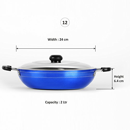 Sumeet 2.6mm Nonstick Induction Base Kadhai 275mm (No.12) with S.S. Lid (Capacity 2Ltr)