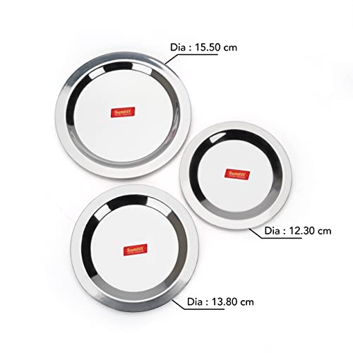 Sumeet Stainless Steel Heavy Gauge Ciba/Lids/Tope/Cheeba Cover Set of 3 Pcs (Small Size 12.3cm, 13.8cm, 15.5cm)