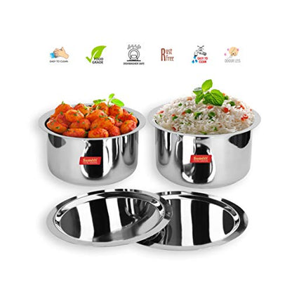 Sumeet Stainless Steel Cookware Set With Lid, 5.2 LTR to 6.4 L, 2 Piece (Steel)