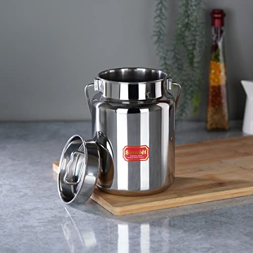 Sumeet Stainless Steel Akhand - Jointless Milk Can/Oil Can/Milk Barni/Oil Pot with Lid, 1250ML Capacity, 11Cm Dia, Silver