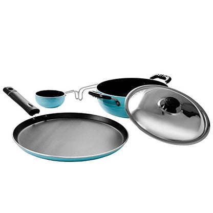 Sumeet 2.6mm Nonstick Trio Combo Gift Set (Blue) (Tawa, Kadhai, Lid, Tadka Pan)