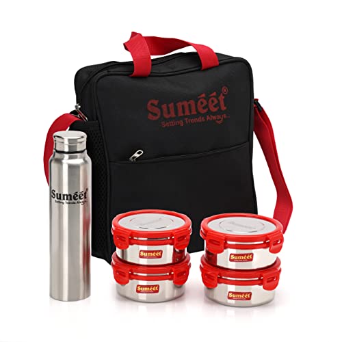 Sumeet Insulated Lunch Bag with 4 Stainless Steel Containers - 400ML Each, 1 Water Bottle 550Ml, Set of 6.