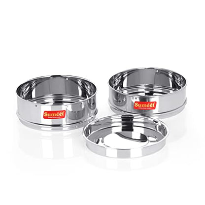 Sumeet Stainless Steel Flat Stackable Container/Separator with Lid Suitable for 2 LTR Inner & Outer Lid Cooker