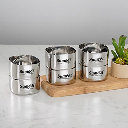 Sumeet Heavy Gauge Stainless Steel Square Bowl/Wati/Katori with Mirror Finish – 8cm Dia, Set of 6pc, 250ML Each, Silver